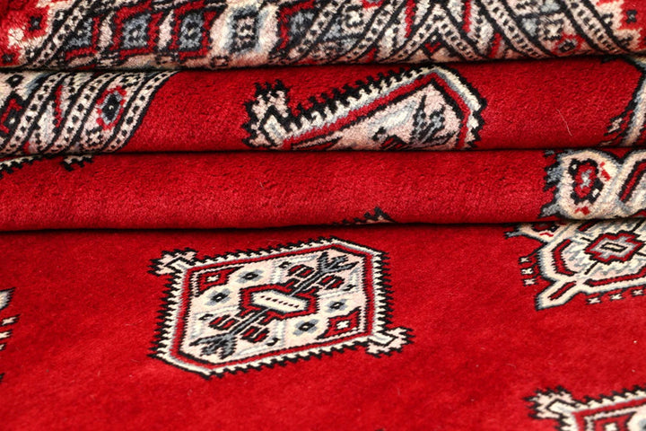 Red Pakistani Jaldar Rug 6' 7" x 7' 3" Hand-Knotted | No. QA99498