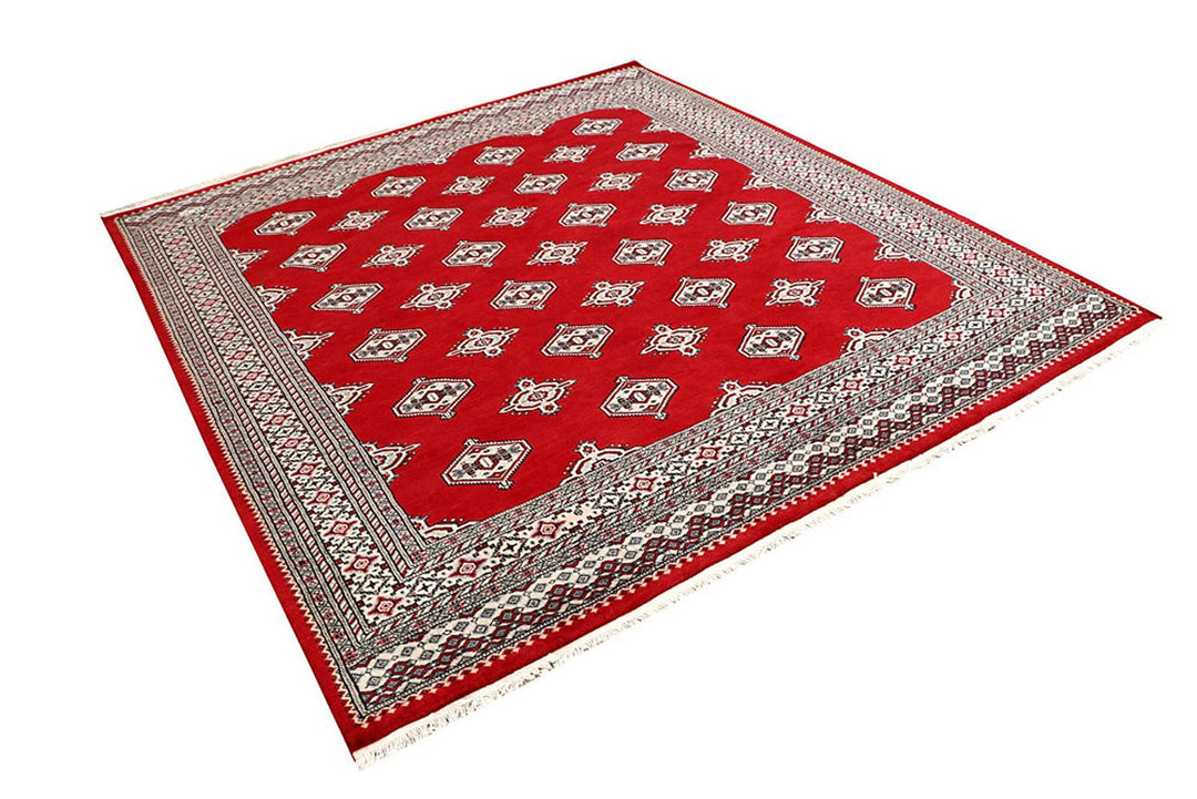 Red Pakistani Jaldar Rug 6' 7" x 7' 3" Hand-Knotted | No. QA99498