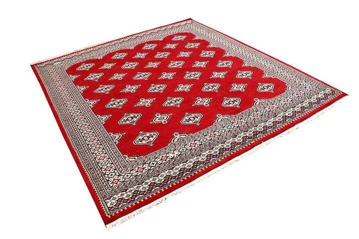 Red Pakistani Jaldar Rug 6' 7" x 7' 3" Hand-Knotted | No. QA99498