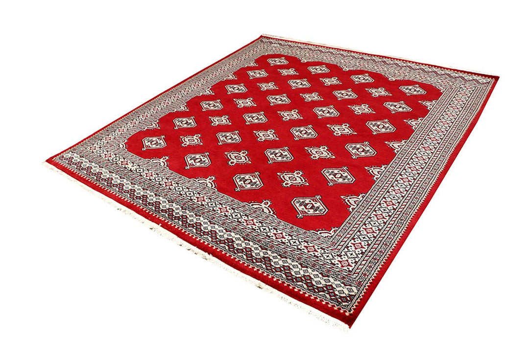 Red Pakistani Jaldar Rug 6' 7" x 7' 3" Hand-Knotted | No. QA99498