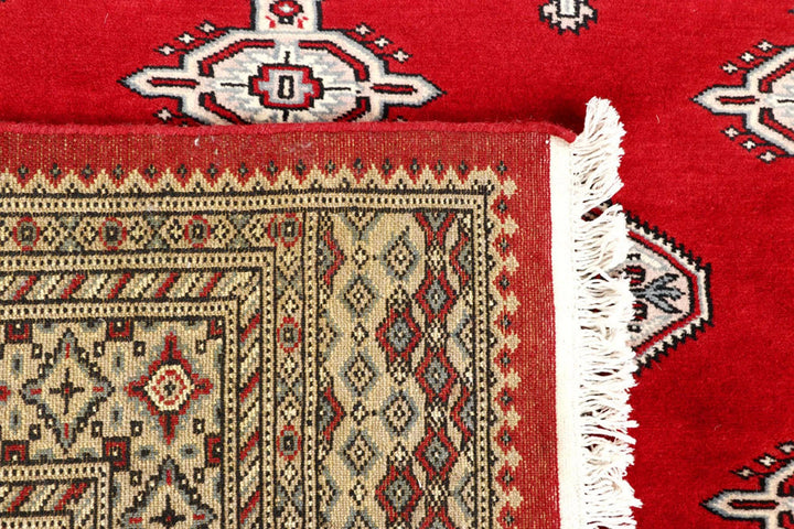 Red Pakistani Jaldar Rug 6' 7" x 7' 3" Hand-Knotted | No. QA99498