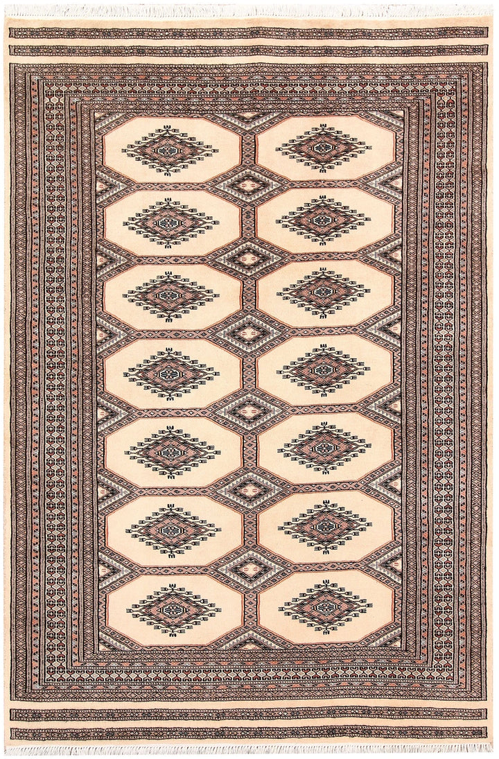 Brown Pakistani Jaldar Rug 4' 2" x 6' 3" Hand-Knotted | No. QA99555