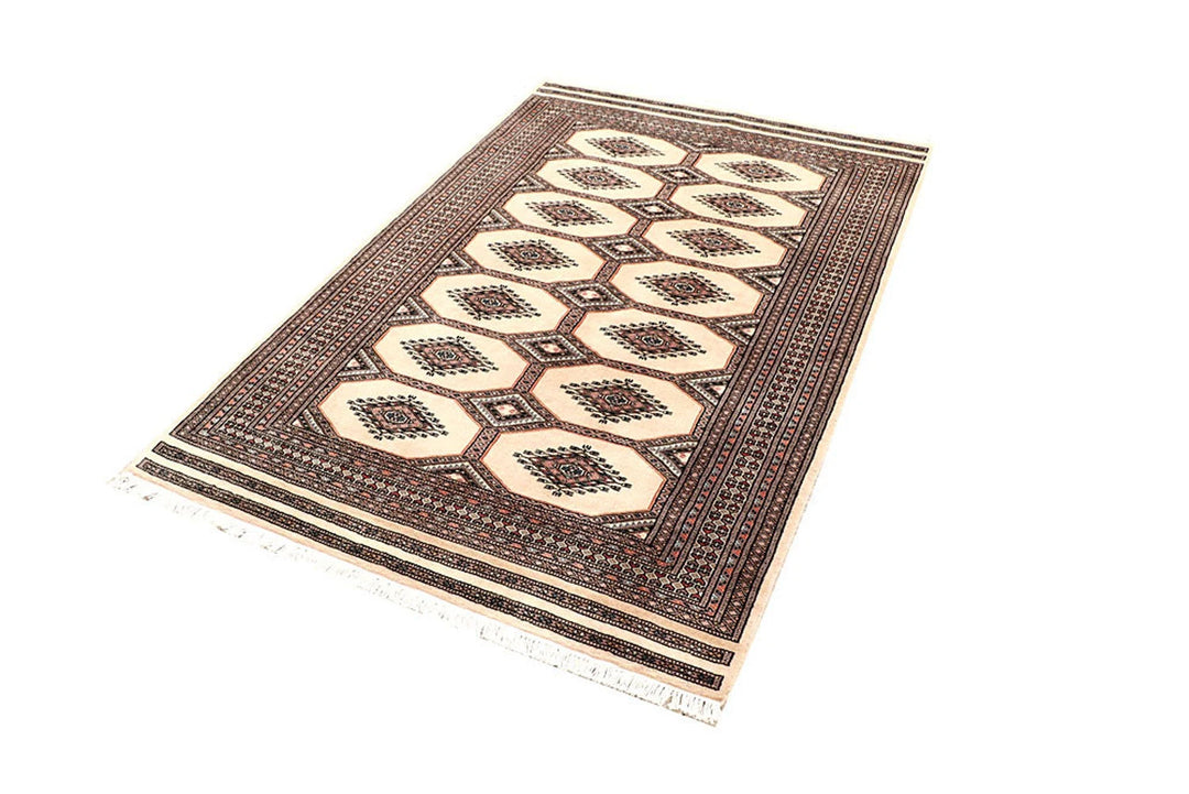 Brown Pakistani Jaldar Rug 4' 2" x 6' 3" Hand-Knotted | No. QA99555