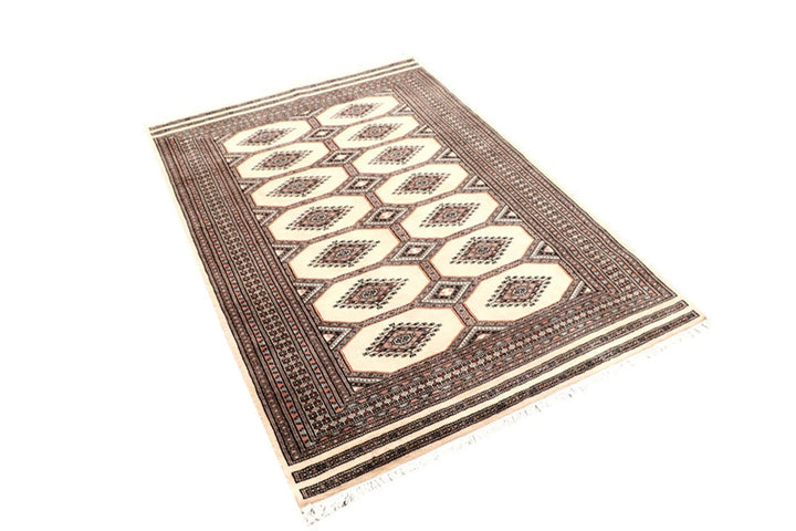 Brown Pakistani Jaldar Rug 4' 2" x 6' 3" Hand-Knotted | No. QA99555