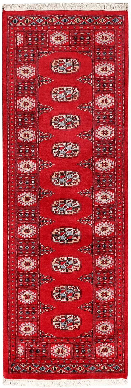 Red Pakistani Bokhara Rug 2' x 6' Hand-Knotted | No. QA99572