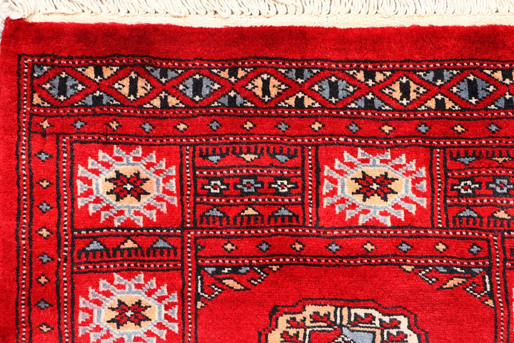 Red Pakistani Bokhara Rug 2' x 6' Hand-Knotted | No. QA99572