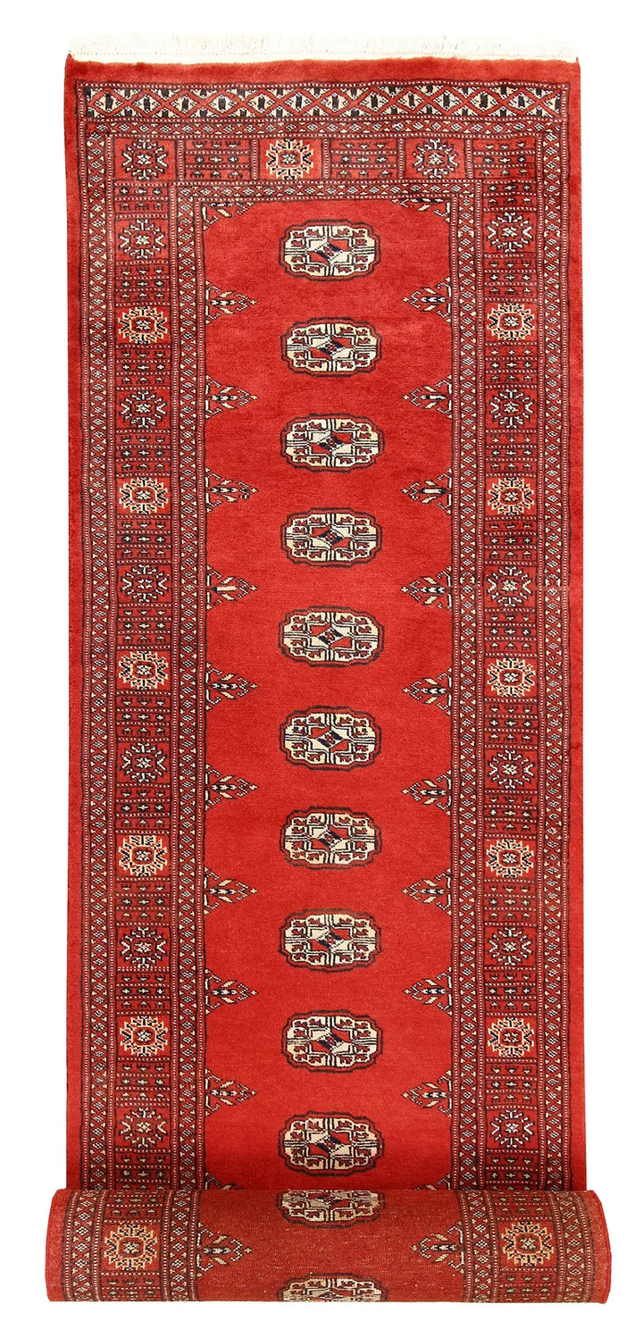 Tomato Pakistani Bokhara Runner Rug 2' 7" x 14' 1" Hand-Knotted | No. QA99654