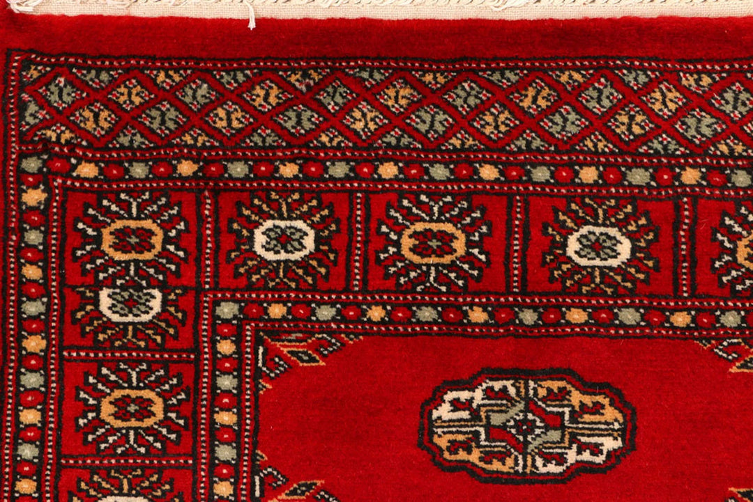 Red Pakistani Bokhara Rug 2' 7" x 8' 9" Hand-Knotted | No. QA99999