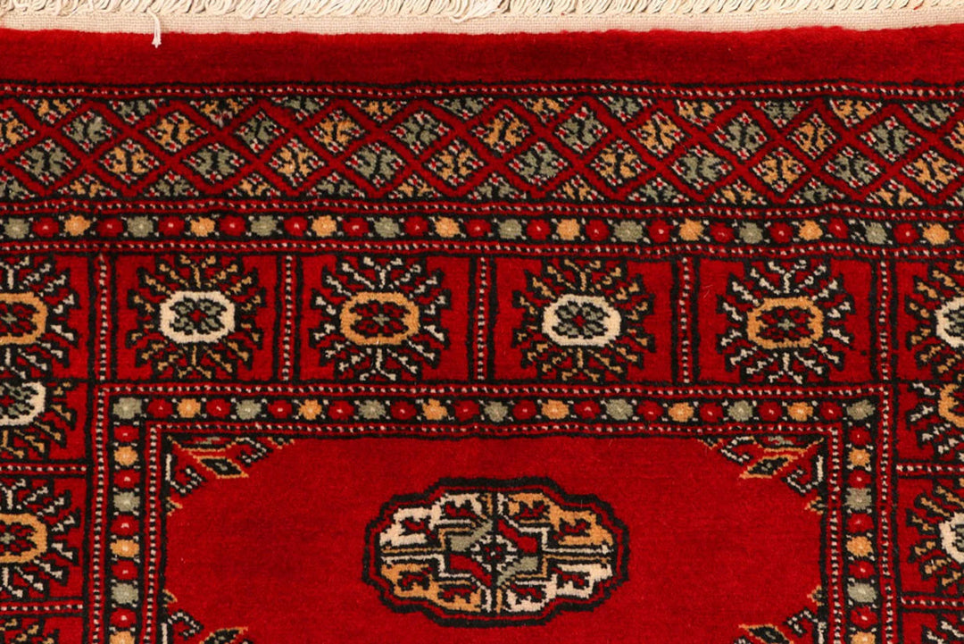 Red Pakistani Bokhara Rug 2' 7" x 8' 9" Hand-Knotted | No. QA99999