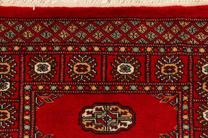 Red Pakistani Bokhara Rug 2' 7" x 8' 9" Hand-Knotted | No. QA99999