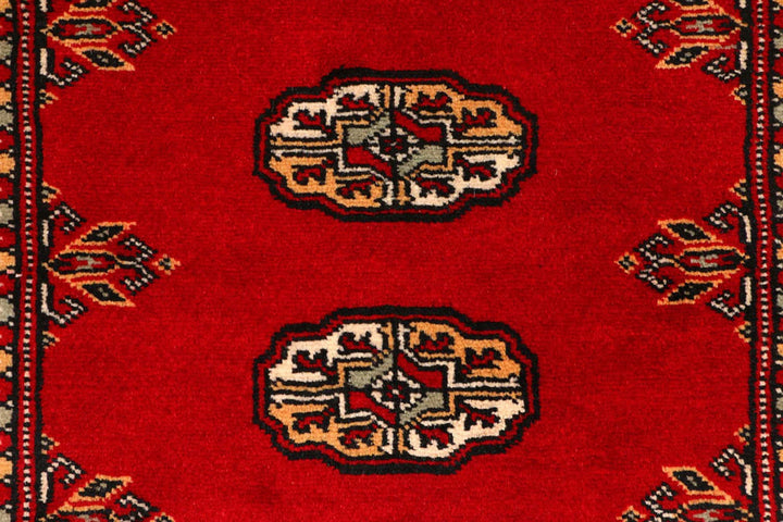 Red Pakistani Bokhara Rug 2' 7" x 8' 9" Hand-Knotted | No. QA99999