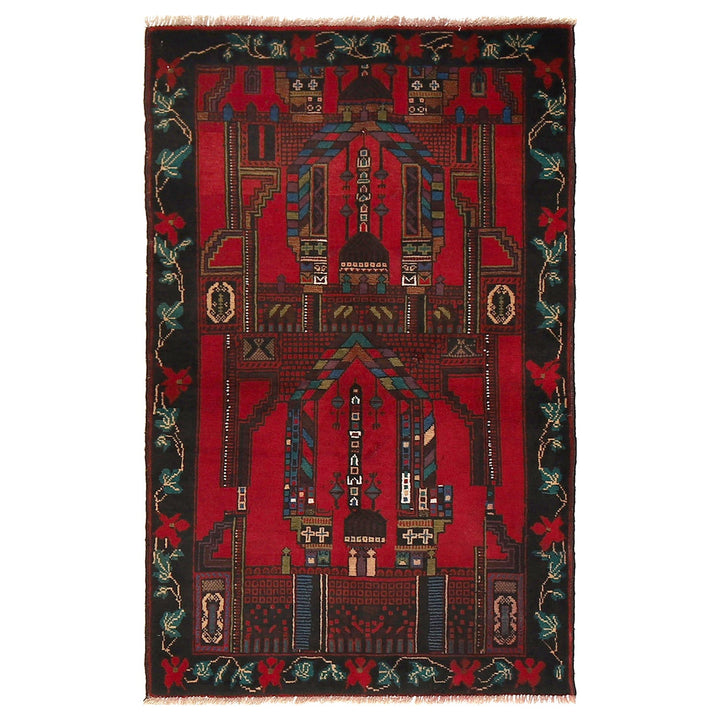 Red Afghan Prayer Rug 2' 9" x 4' 6" Hand-Knotted | No. AL51378