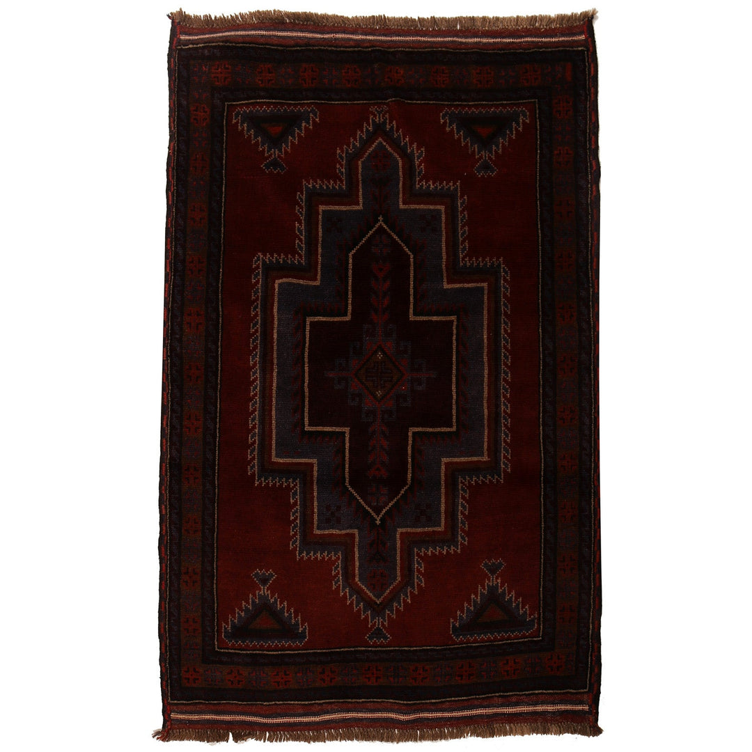 Red Afghan Baluchi Rug 3' 11" x 6' 0" Hand-Knotted