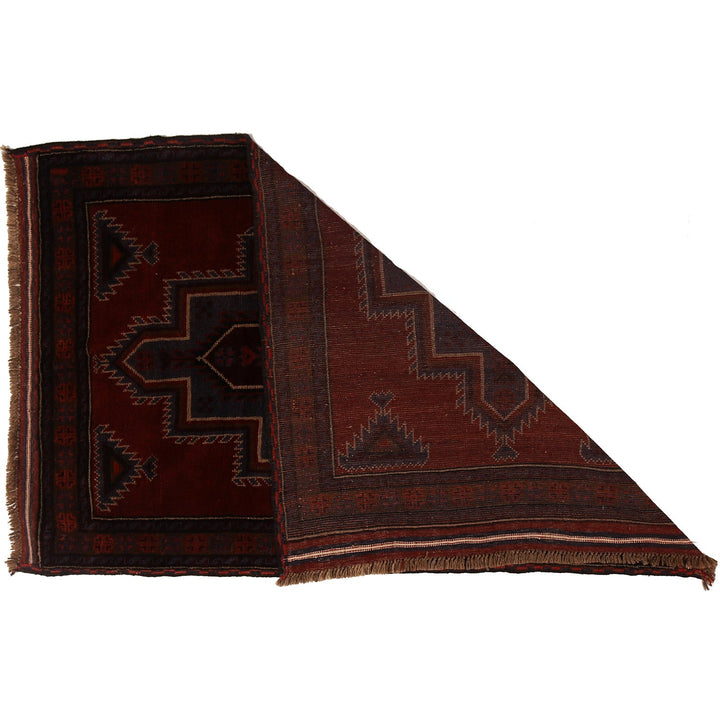 Red Afghan Baluchi Rug 3' 11" x 6' 0" Hand-Knotted detail