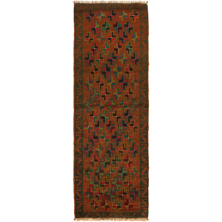 Brown Afghan Baluchi Rug 2' 1" x 6' 2" Hand-Knotted