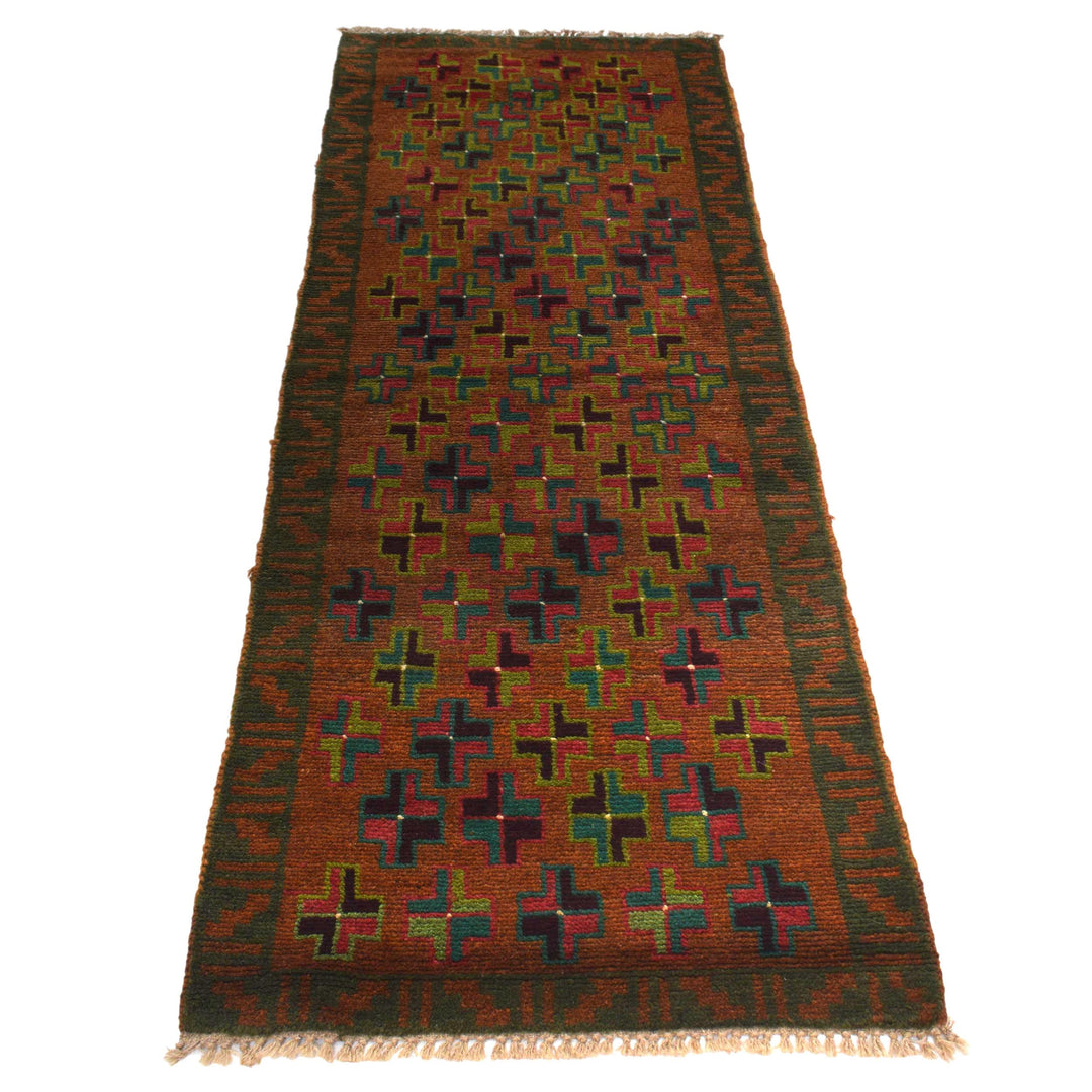Brown Afghan Baluchi Rug 2' 1" x 6' 2" Hand-Knotted detail