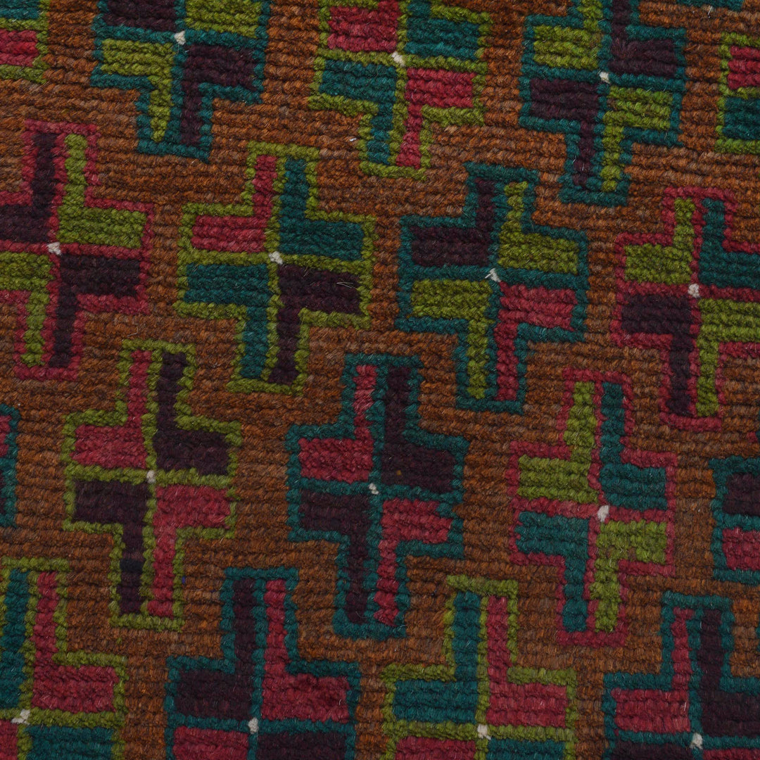 Brown Afghan Baluchi Rug 2' 1" x 6' 2" Hand-Knotted close-up