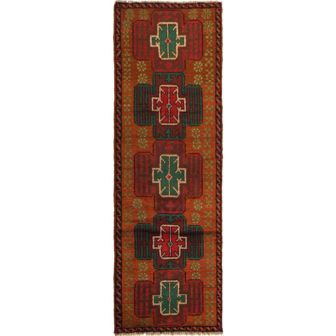 Orange Afghan Baluchi Rug 2' 2" x 6' 7" Hand-Knotted