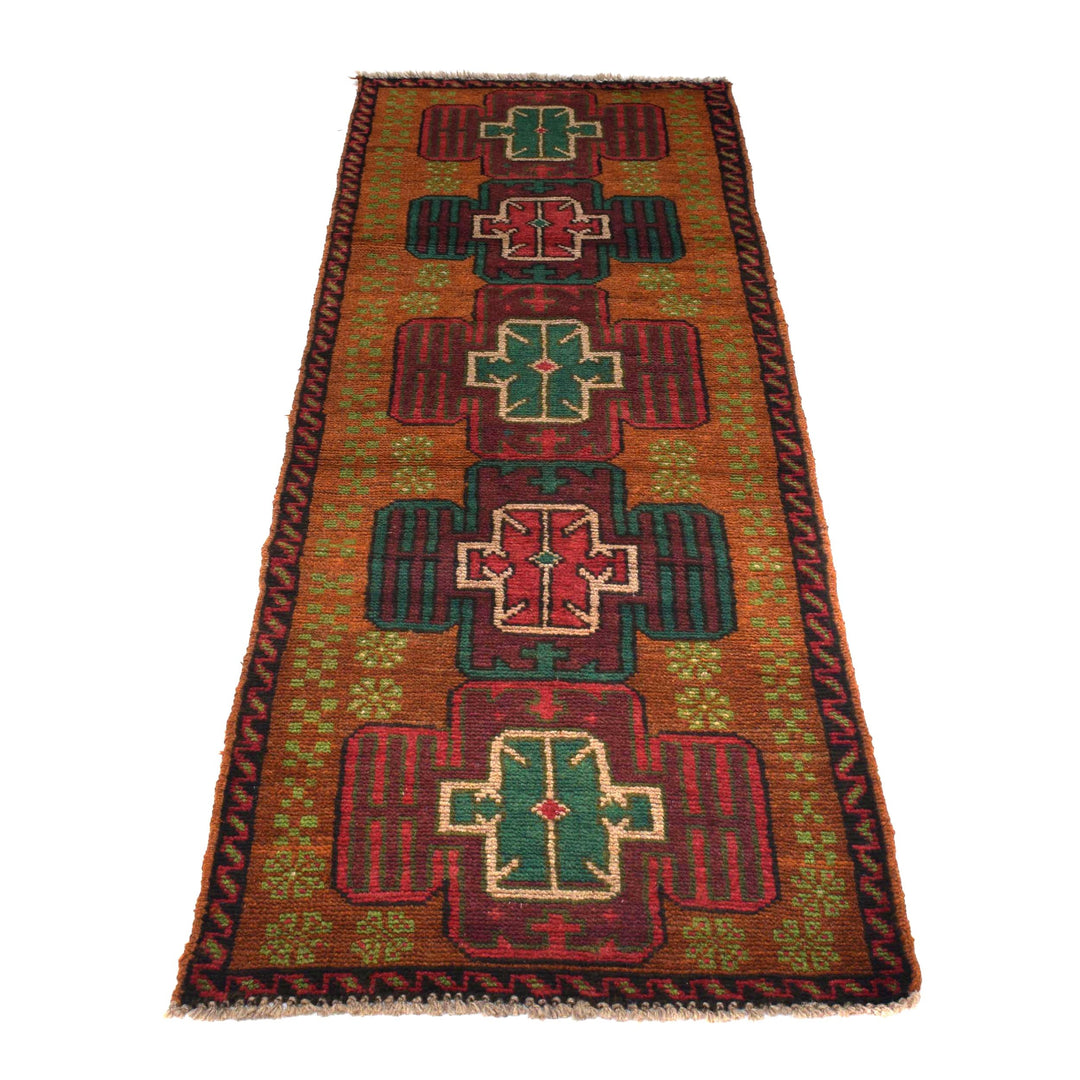 Orange Afghan Baluchi Rug 2' 2" x 6' 7" Hand-Knotted detail