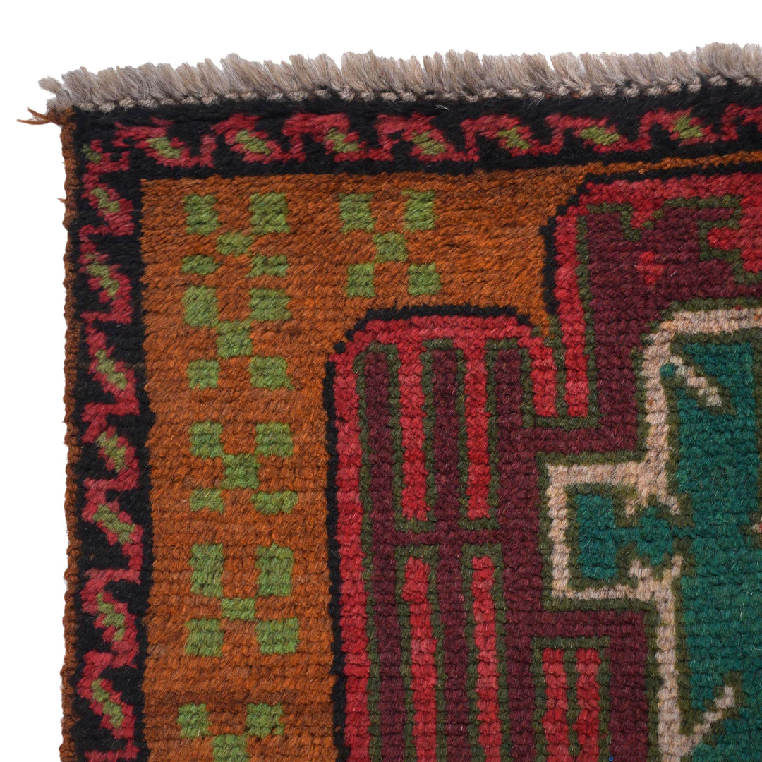 Orange Afghan Baluchi Rug 2' 2" x 6' 7" Hand-Knotted view