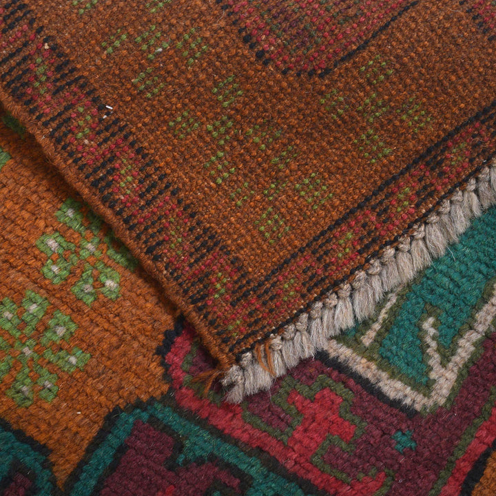 Orange Afghan Baluchi Rug 2' 2" x 6' 7" Hand-Knotted pattern
