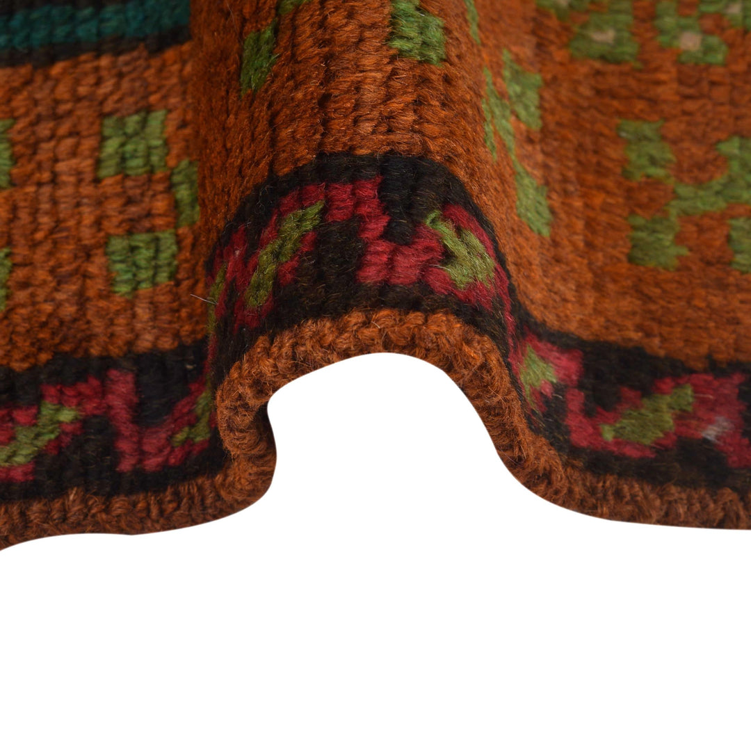 Orange Afghan Baluchi Rug 2' 2" x 6' 7" Hand-Knotted border