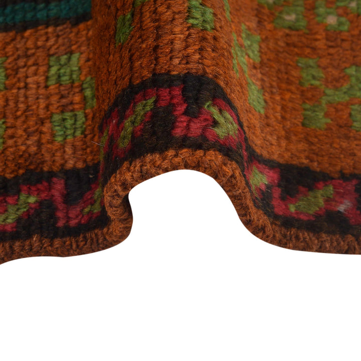 Orange Afghan Baluchi Rug 2' 2" x 6' 7" Hand-Knotted border