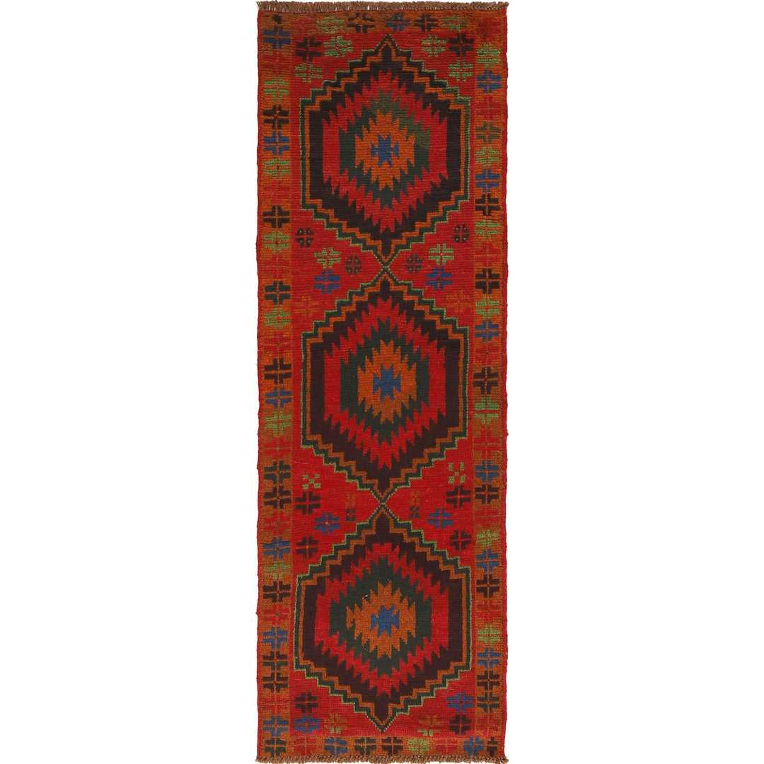 Red Afghan Baluchi Rug 1' 12" x 6' 5" Hand-Knotted