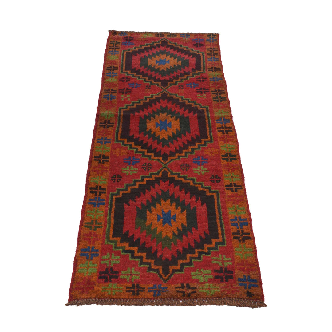 Red Afghan Baluchi Rug 1' 12" x 6' 5" Hand-Knotted detail