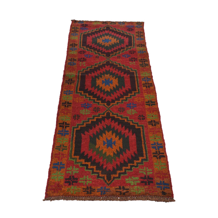 Red Afghan Baluchi Rug 1' 12" x 6' 5" Hand-Knotted detail