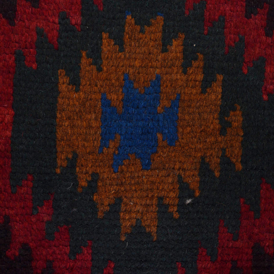 Red Afghan Baluchi Rug 1' 12" x 6' 5" Hand-Knotted close-up