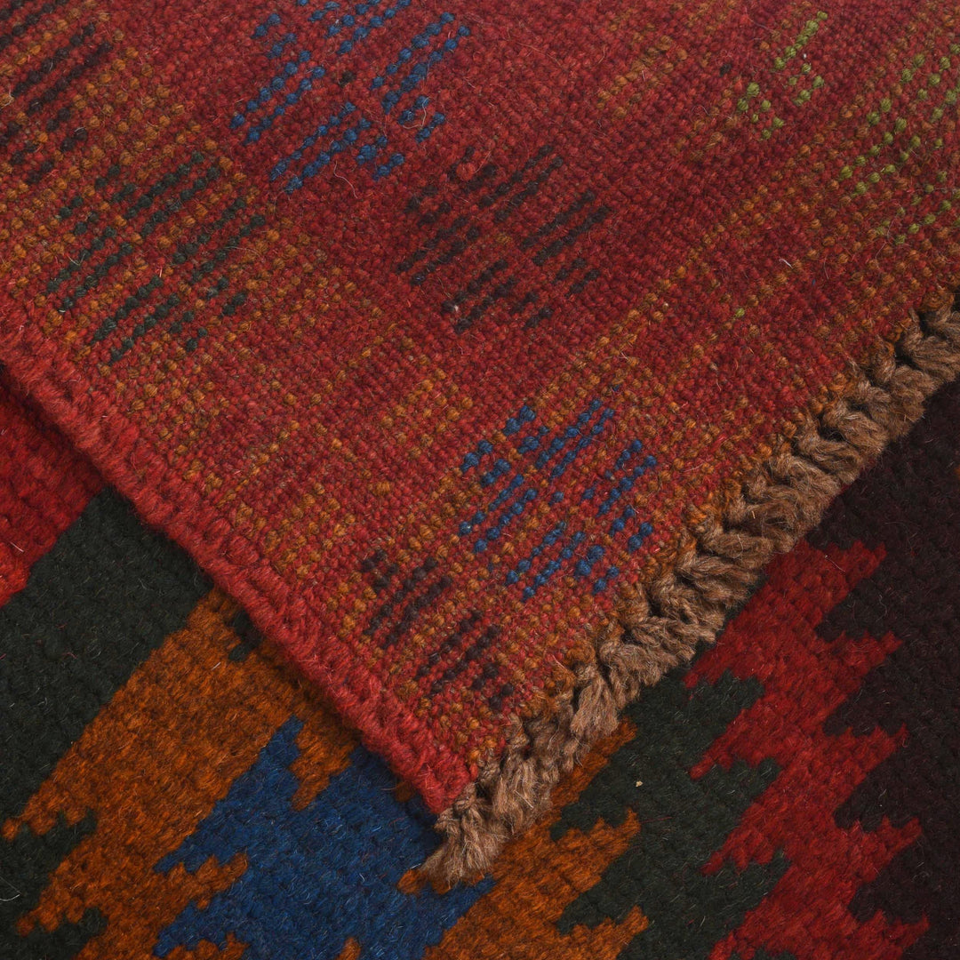 Red Afghan Baluchi Rug 1' 12" x 6' 5" Hand-Knotted pattern