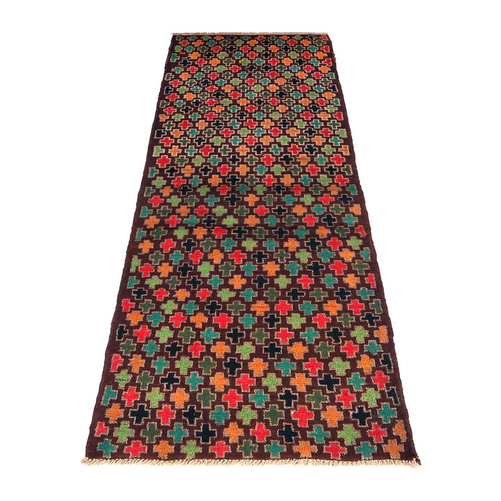 Afghan Baluchi Rug 2' 2" x 6' 7" Hand-Knotted detail
