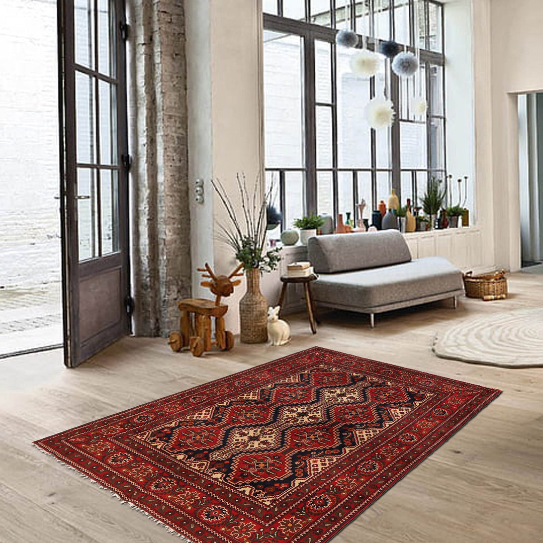 Authentic Hand-Knotted Afghan Rug 5' 5" x 6' 8" - No. AL84687