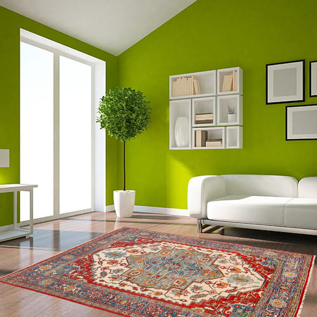 Ivory Color Heriz Design Rug 5' 1" x 6' 8" - No. AL97614