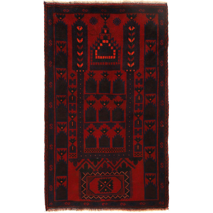 Red Afghan Prayer Rug 2' 10" x 4' 8" Hand-Knotted