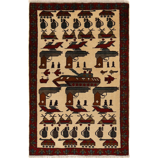 Handmade Afghan War Area Rug 2' 7" x 4' 0" - No. AL12198