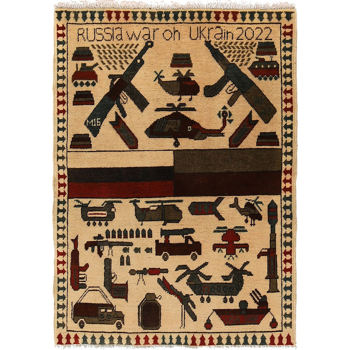 Hand-Knotted Afghan War Carpet 2' 7" x 3' 9" - No. AL62827