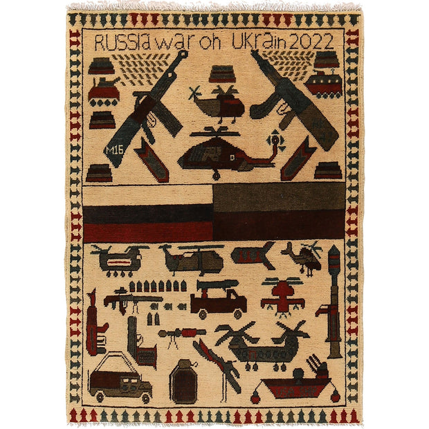 Hand-Knotted Afghan War Carpet 2' 7" x 3' 9" - No. AL62827