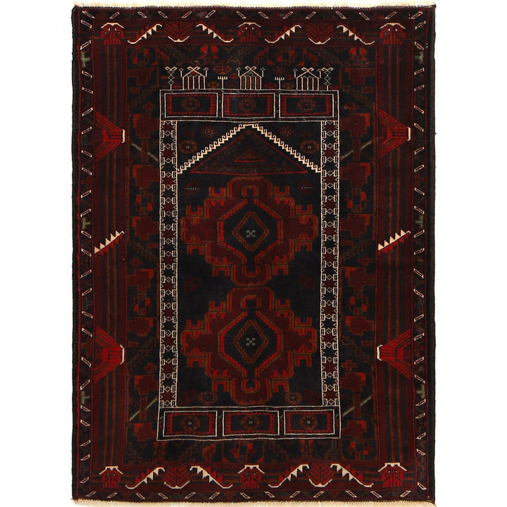 Afghan Prayer Rug 3' 3" x 4' 4" Hand-Knotted | No. AL94091