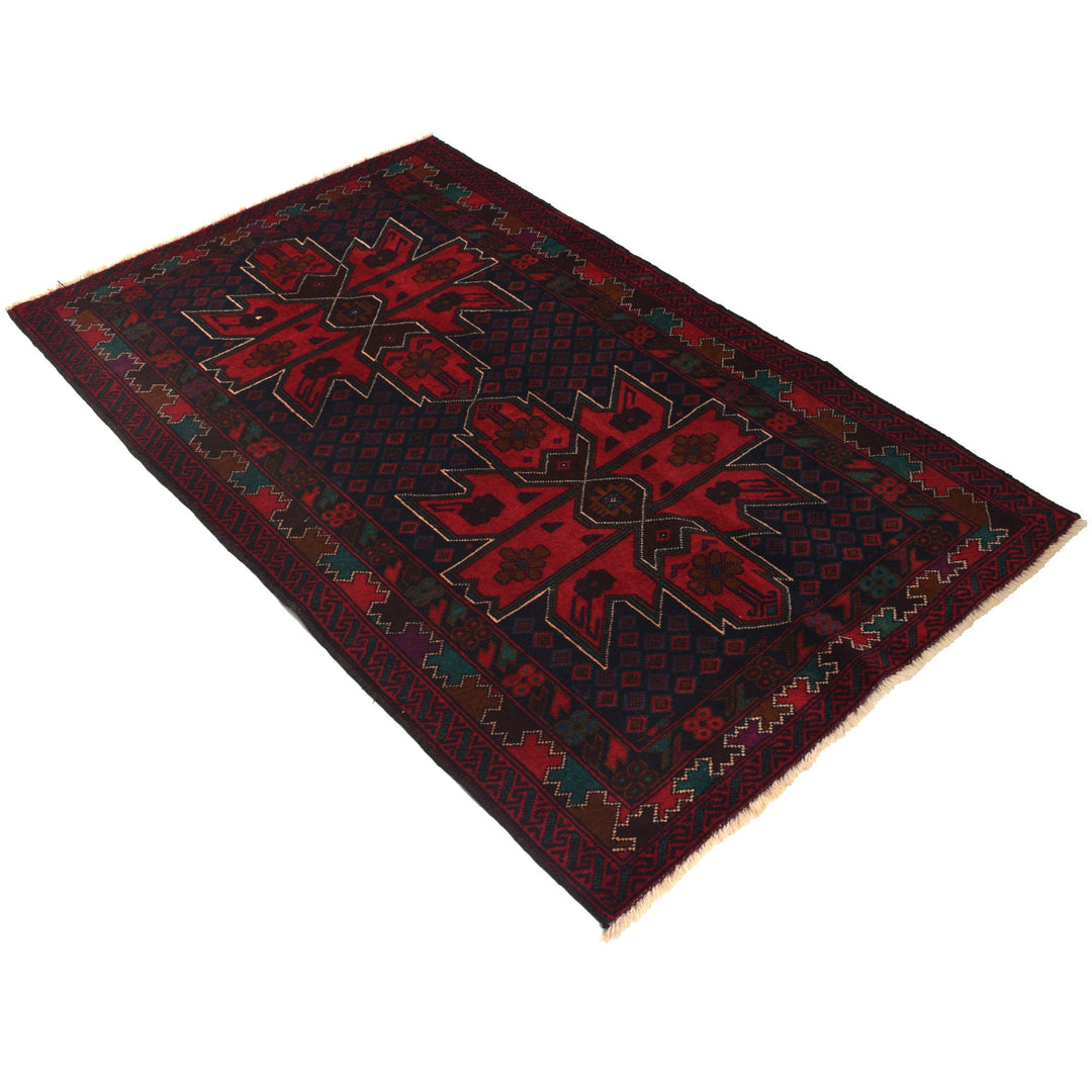 Afghan Baluchi Rug 3' 1" x 5' 0" Hand-Knotted close-up