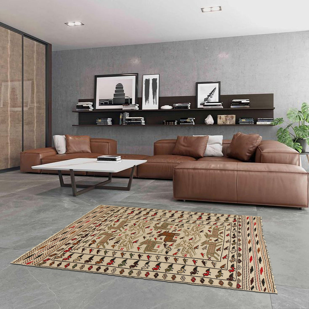 Handmade Soumak Kelim 4' 2" x 5' 11" - No. AL49989