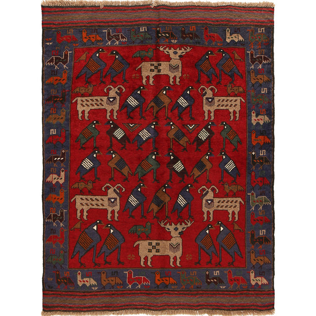 Hand Knotted Birds Pictorial Area Rug 4' 2" x 5' 7" - No. AL34785