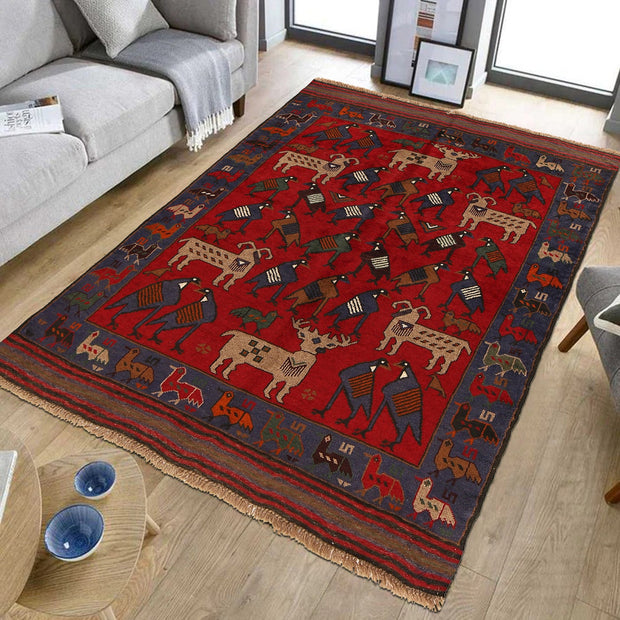 Hand Knotted Birds Pictorial Area Rug 4' 2" x 5' 7" - No. AL34785