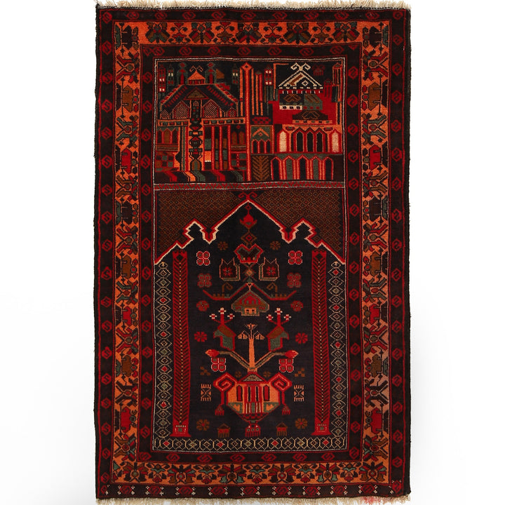 Afghan Prayer Rug 2' 11" x 4' 6" Hand-Knotted