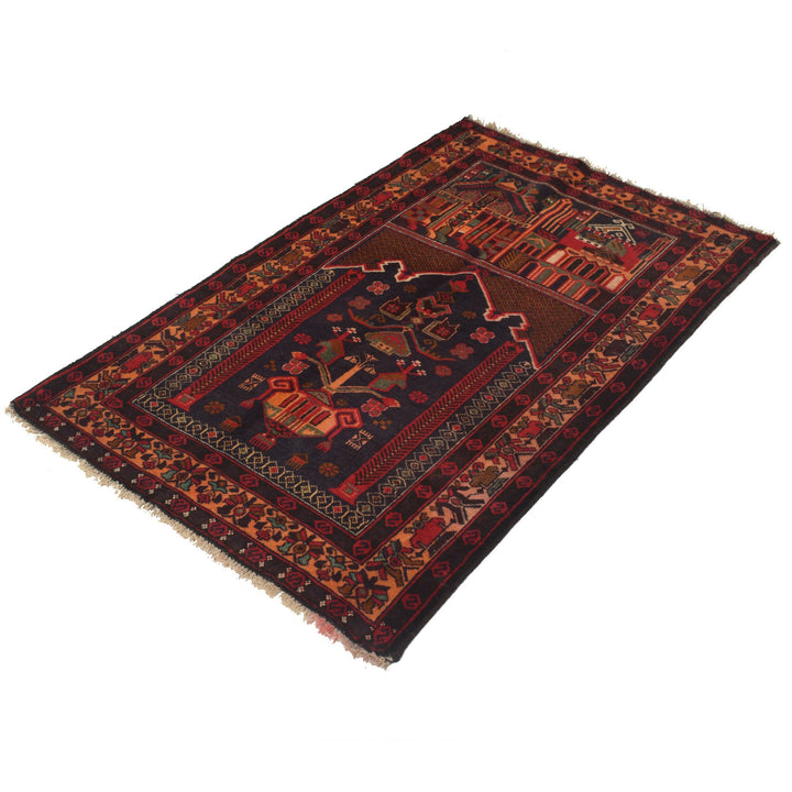 Afghan Prayer Rug 2' 11" x 4' 6" Hand-Knotted close-up