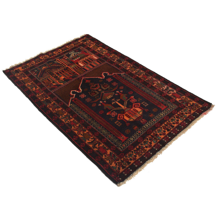 Afghan Prayer Rug 2' 11" x 4' 6" Hand-Knotted pattern