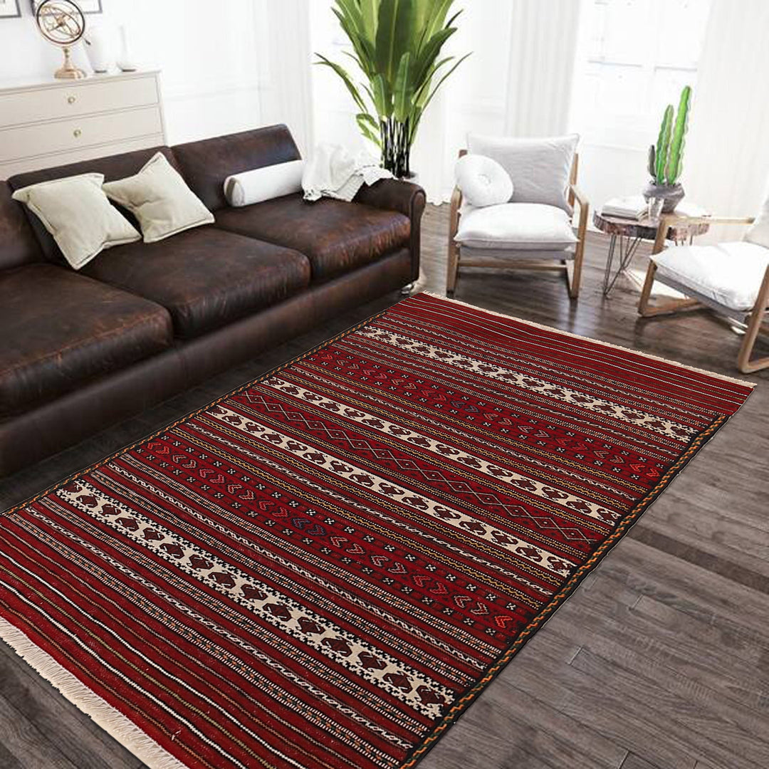 Afghan Kilim Rug 2' 3" x 3' 3" Flat-Weave field