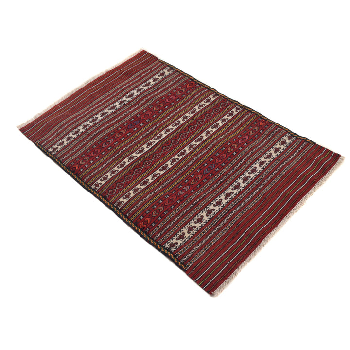 Afghan Kilim Rug 2' 3" x 3' 3" Flat-Weave pattern