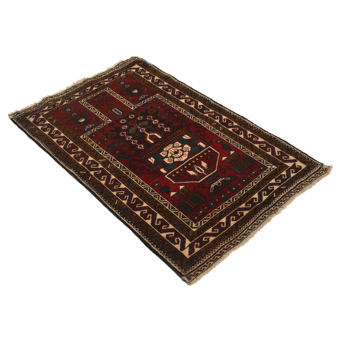 Red Afghan Prayer Rug 2' 11" x 4' 6" Hand-Knotted pattern